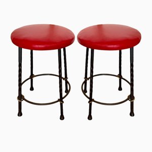 Set of Vintage Stools, Wrought Iron and Vinyl, 1970s