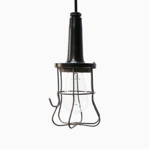 Industrial Black Bakelite and Metal Pendant Lamp, 1950s