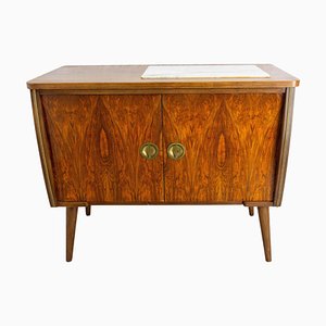 20th Mid-Century Bar Cocktail Cabinet in Walnut & Marble, France