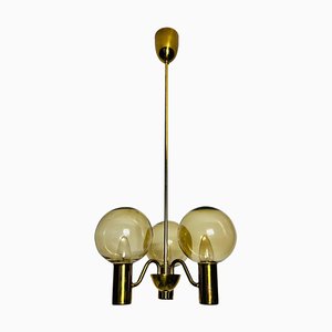 Lustre en Laiton et Verre attribué à Hans-Agne Jakobsson, Suède, 1960s
