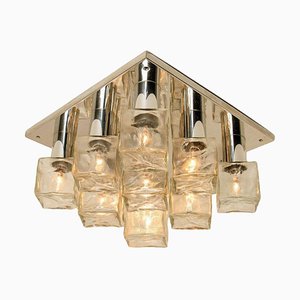 Vintage Chrome and Ice Glass Flush Mount by J. T. Kalmar for Kalmar, 1970s