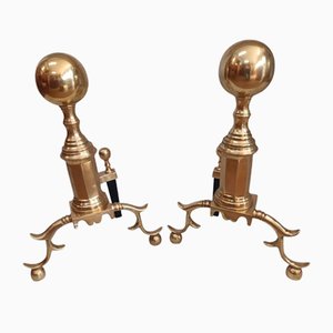 Antique Brass Fire Dogs, Set of 2