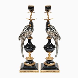 Bougeoirs Perroquet en Porcelaine, Set de 2