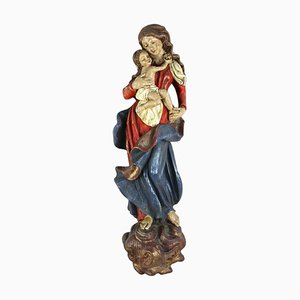 Antique Polychrome Virgin and Child Wall Sculpture, 1760