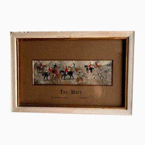 English Embroidery Work of the Meet Hunting with Hounds, 19th Century