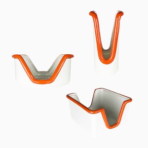 Italienische Keramikbehälter in Weiß & Orange, 1970er, 3er Set