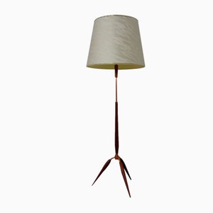 Tripod Teak & Copper Floor Lamp from Fog & Mørup, 1960s