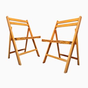 Sillas plegables Mid-Century de madera, años 50. Juego de 6