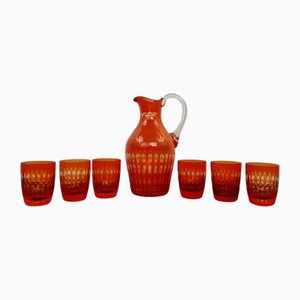 Rotes Art Deco Kristallglas Trinkset von Bohemia, 1950er, 7 . Set