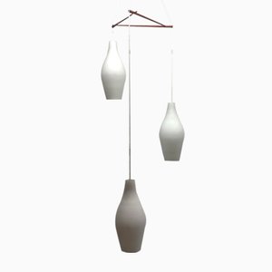 Large Mid-Century Scandinavian Glass & Teak Cascade Lights, 1960s, Set of 10