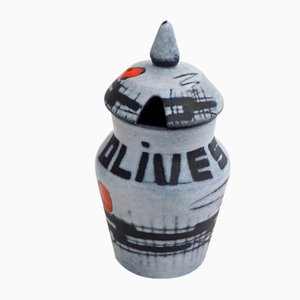 Mid-Century Olive Pot in Matte Earthenware in Vallauris by F. Caleca, 1960s