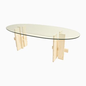 Mesa de comedor de travertino de Willy Ballez, años 70