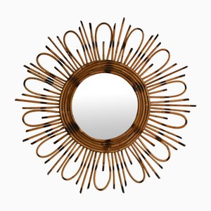 Vintage Spiegel aus Rattan mit Blumenmuster, 1960er