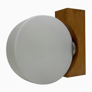 Applique Murale Mid-Century en Teck et Opaline, 1960s