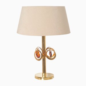 Vintage Swedish Brass Lamp with Glass Ornaments