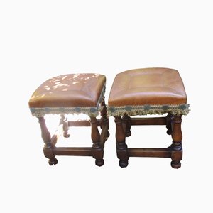 Set of Antique Ottomans in Leather, 1890s