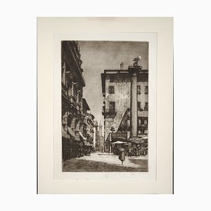 Ettore Fagiuoli, Piazza Delle Erbe in Verona, 1928, Etching
