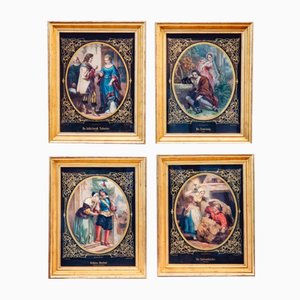 Gustav Bartsch, Figurative Scenes, Watercolor Lithographs, 1800s, Set of 4