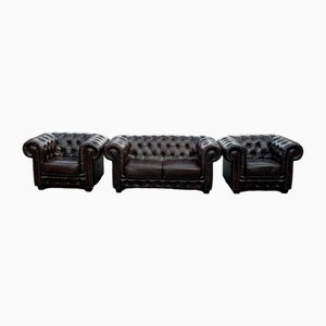 Vintage Chesterfield Sofa and Chairs, 2010s, Set of 3