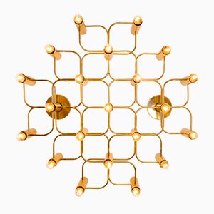 Large Brass Ceiling Lamp by Sciolari for Leola, 1970s