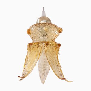 Vintage Flower Pendant in Gold and Amber Murano Glass, 1980s