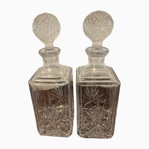Decanter antichi edoardiani in vetro tagliato, 1910, set di 2