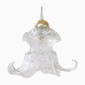 Vintage Flower Pendant in Clear Murano Glass, 1980s