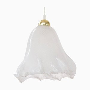 Vintage Suspension Lamp in White Murano Glass, 1980s
