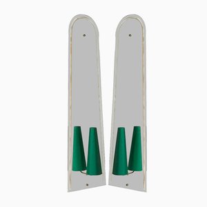 Grandes Appliques Murales Miroir avec Abat-Jours Vert Foncé, 1950s, Set de 2, 1977, Set de 2