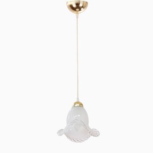 Vintage Pendant Lamp in White Silk Murano Glass, 1980s