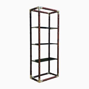 Italian Mahogany Faux Bamboo Smoked Glass Étagère, 1980s