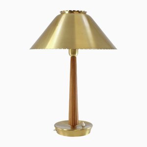Scandinavian Modern Beech and Brass Table Lamp by Hans Bergström for Asea, 1950s