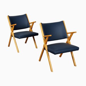 Set of Vintage Armchairs in Leatherette & Beech, Italy, 1950s