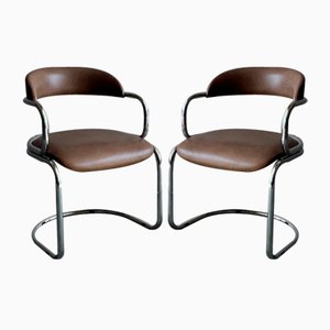Vintage Italian Chrome and Skai Armchairs, 1970s, Set of 2