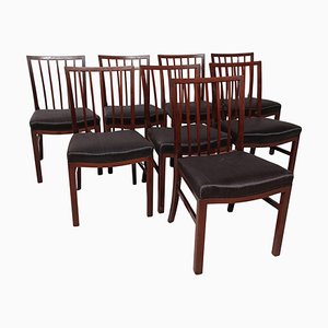 Sedie da pranzo restaurate in mogano con rivestimento in crine di cavallo, Rivestimento personalizzabile, anni '50, set di 8