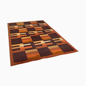 Modern Italian Rectangular Rug with Brown and Orange Geometric Decorations, 1970s