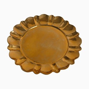 Hollywood Regency Round Brass Tray by Firma Lars Holmström, 1940s