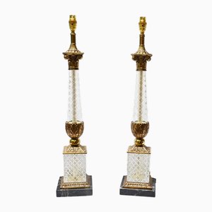 Lampes de Bureau Colonne Classique en Verre de Cristal, Set de 2