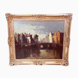 Después de Hein Hoppmann, Escena del canal expresionista alemán, década de 1890, pintura al óleo