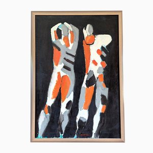 Contrasting Silhouettes, 1950s, Oil on Canvas, Framed