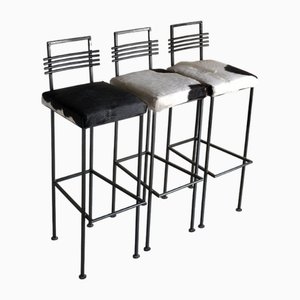 Set of Wrought Iron Bar Stools by Olsson & Dam, Sweden, 1990s