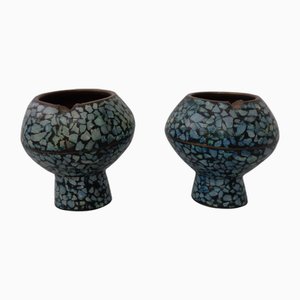 Vintage Indian Copper & Turquoise Stones Ashtrays, 1960s, Set of 2