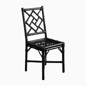 Vintage Italian Black Lacquered Rattan Chairs from McGuire, 1970s, Set of 4