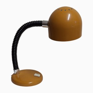Lampe de Bureau Ajustable Vintage avec Boîtier en Métal Jaune-Marron et Bras Flexible Recouvert de Plastique Noir, 1980s
