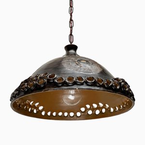 Lampe à Suspension Studio Mid-Century Brutaliste en Poterie de Bjørn Keramik, Danemark, 1960s