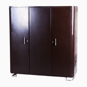 Bauhaus Lacquered Wood & Chrome Triple-Door Wardrobe attributed to Mücke Melder, 1930s