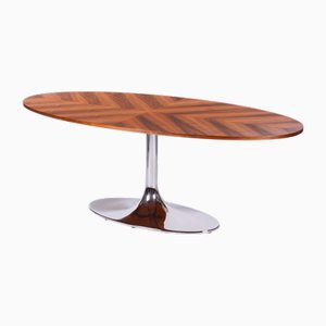 Functionalism Oval Walnut & Chrome Side Table attributed to Kovona, 1960s