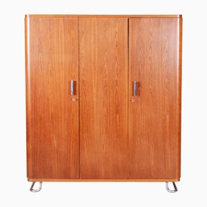 Bauhaus Kleiderschrank aus Eiche & verchromtem Stahl, 1930er