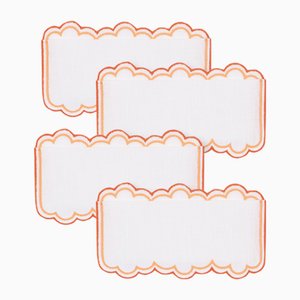 Servilletas de cóctel Escamas de lino bordado en naranja de Los Encajeros. Juego de 4
