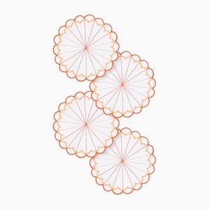 Escamas Orange Embroidered Linen Coasters by Los Encajeros, Set of 4